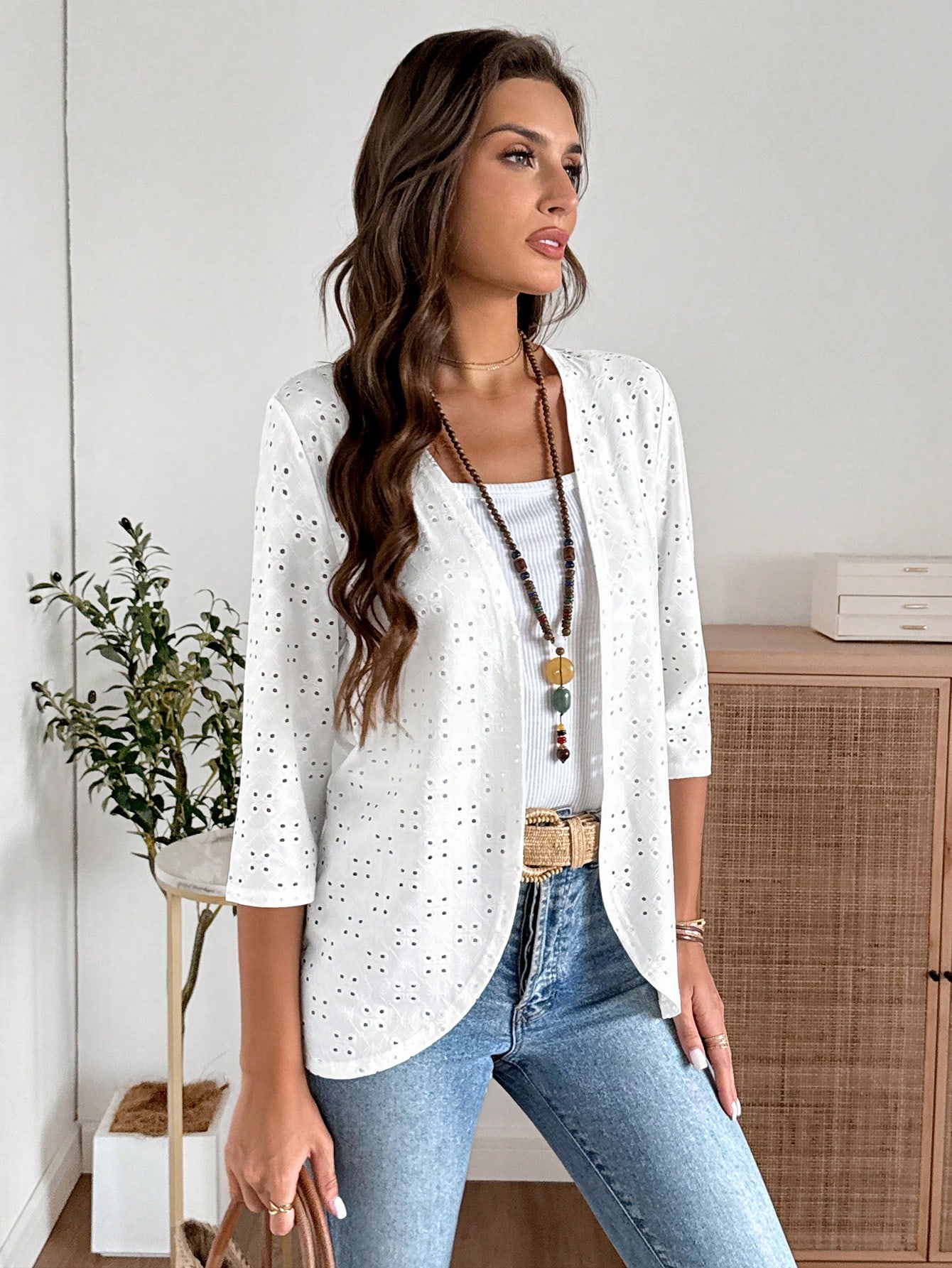 CARDIGAN GRETA BLANCO DE ENCAJE ELASTICADO TALLA M - 1