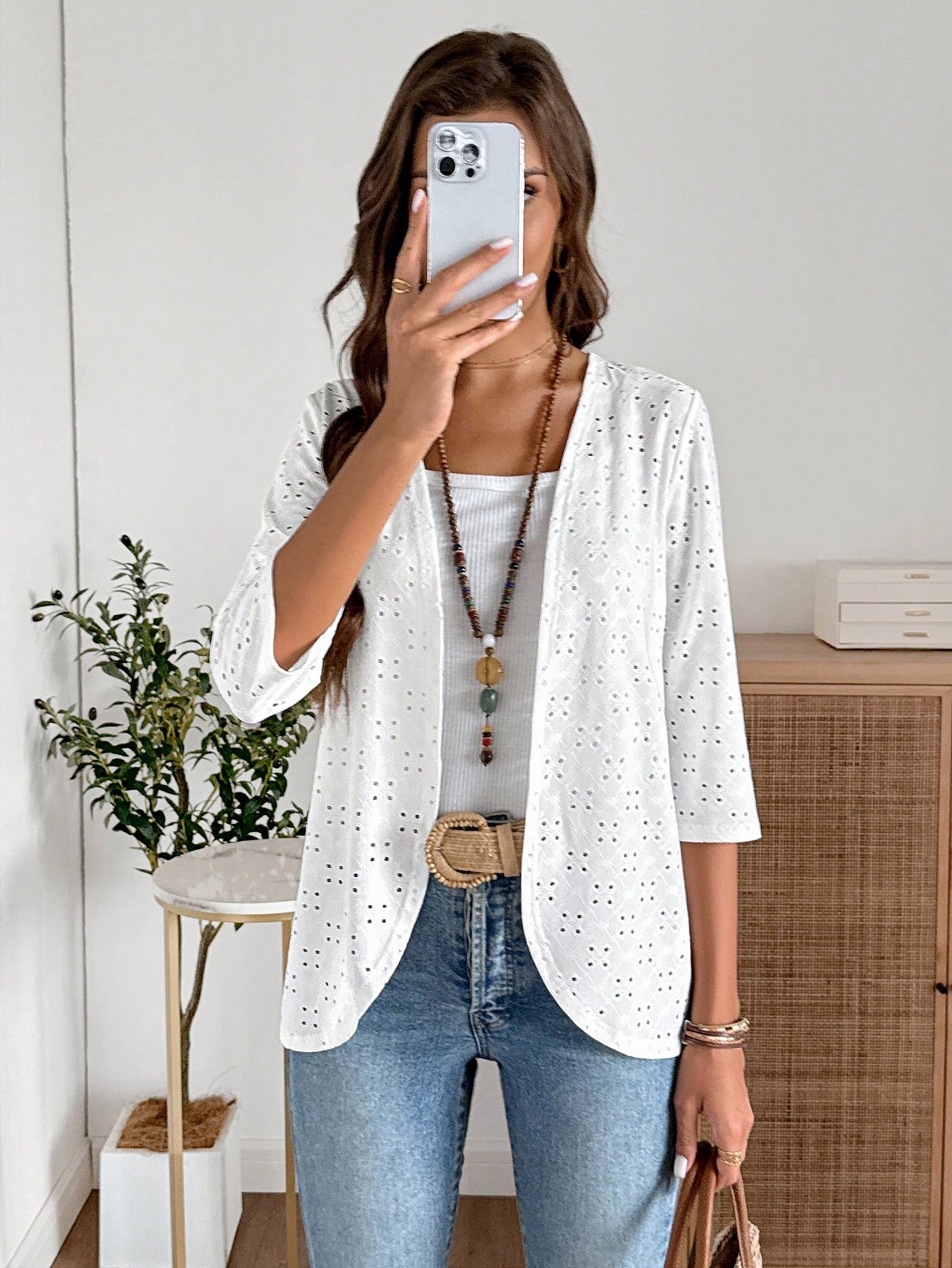 CARDIGAN GRETA BLANCO DE ENCAJE ELASTICADO TALLA M - 2