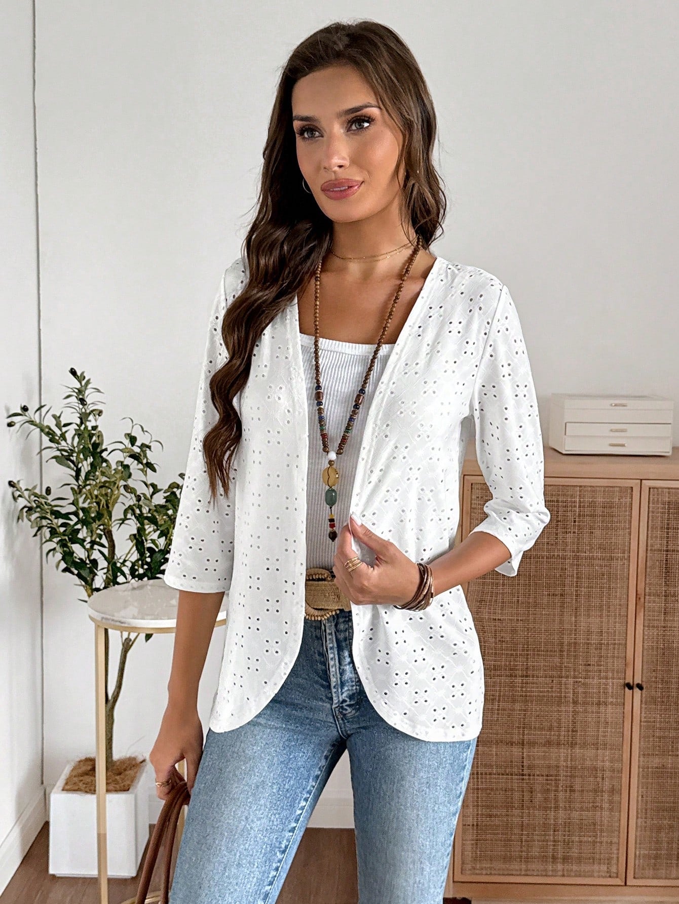CARDIGAN GRETA BLANCO DE ENCAJE ELASTICADO TALLA M - 3
