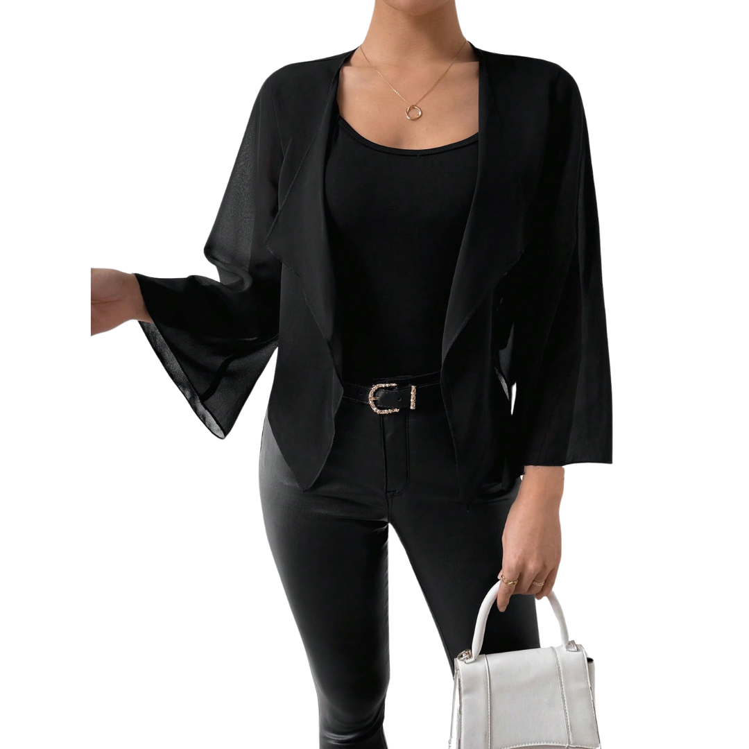 CARDIGAN NEGRO TRANSPARENTE MANGA ACAMPANADA BAREFOOT - TALLA L - 1