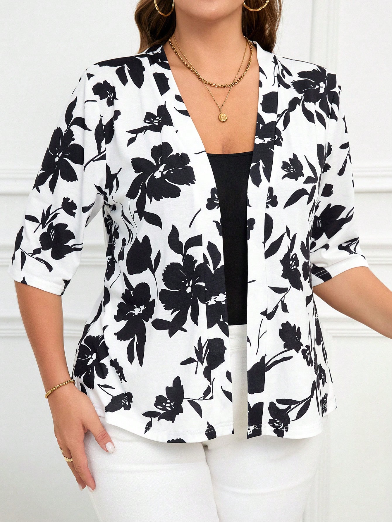 CARDIGAN SOLEIL BLANCO CON ESTAMPADO DE FLORES NEGRO - TALLA L/XL - 3