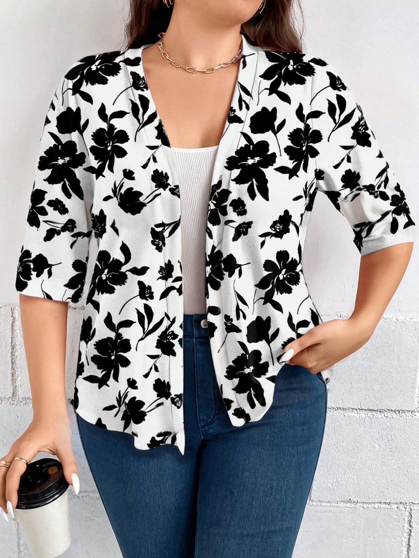 CARDIGAN SOLEIL BLANCO CON ESTAMPADO DE FLORES NEGRO - TALLA L/XL - 4