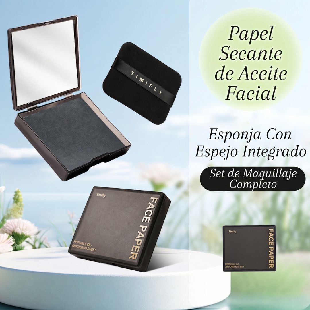 PAPEL SECANTE FACIAL DE CARBÓN DE BAMBÚ CON ESPEJO Y POLVO (100 UNIDADES) - 3