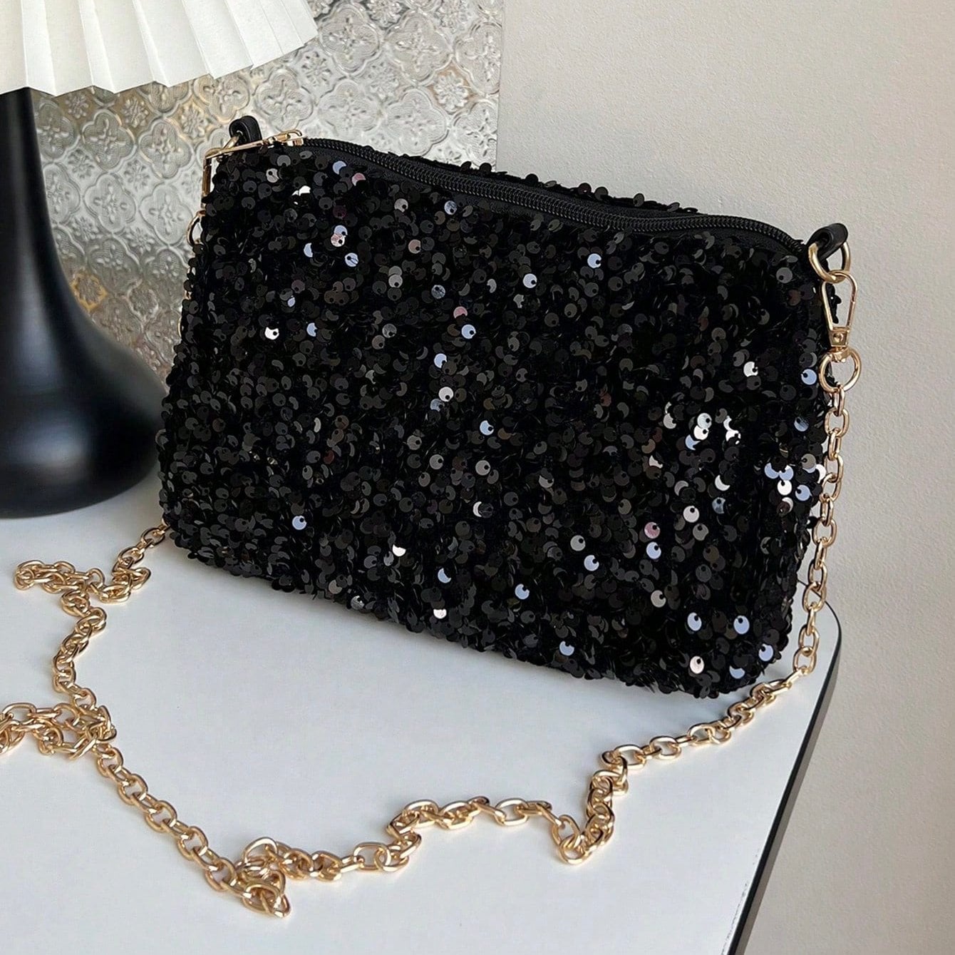 BOLSO GLITTER CARTERA DE FIESTA SCARLETT CON LENTEJUELAS - NEGRO - 1