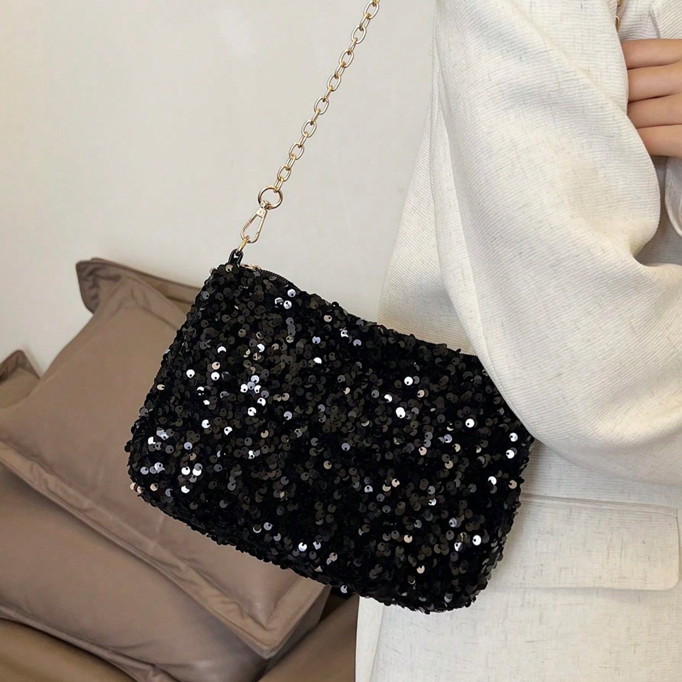 BOLSO GLITTER CARTERA DE FIESTA SCARLETT CON LENTEJUELAS - NEGRO - 2
