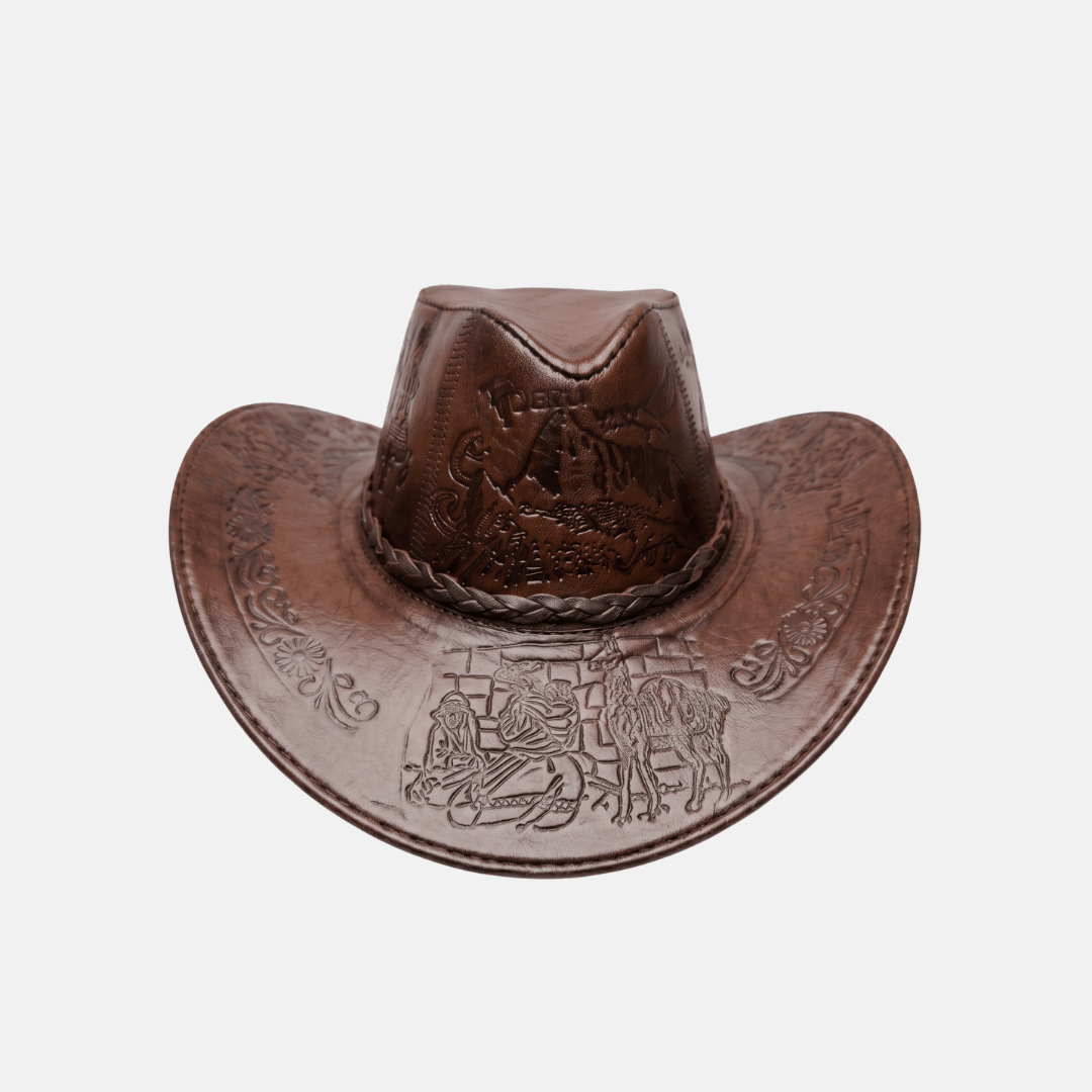 SOMBRERO VIRÚ VAQUERO DE CUERO CON DISEÑO - MARRÓN - 1