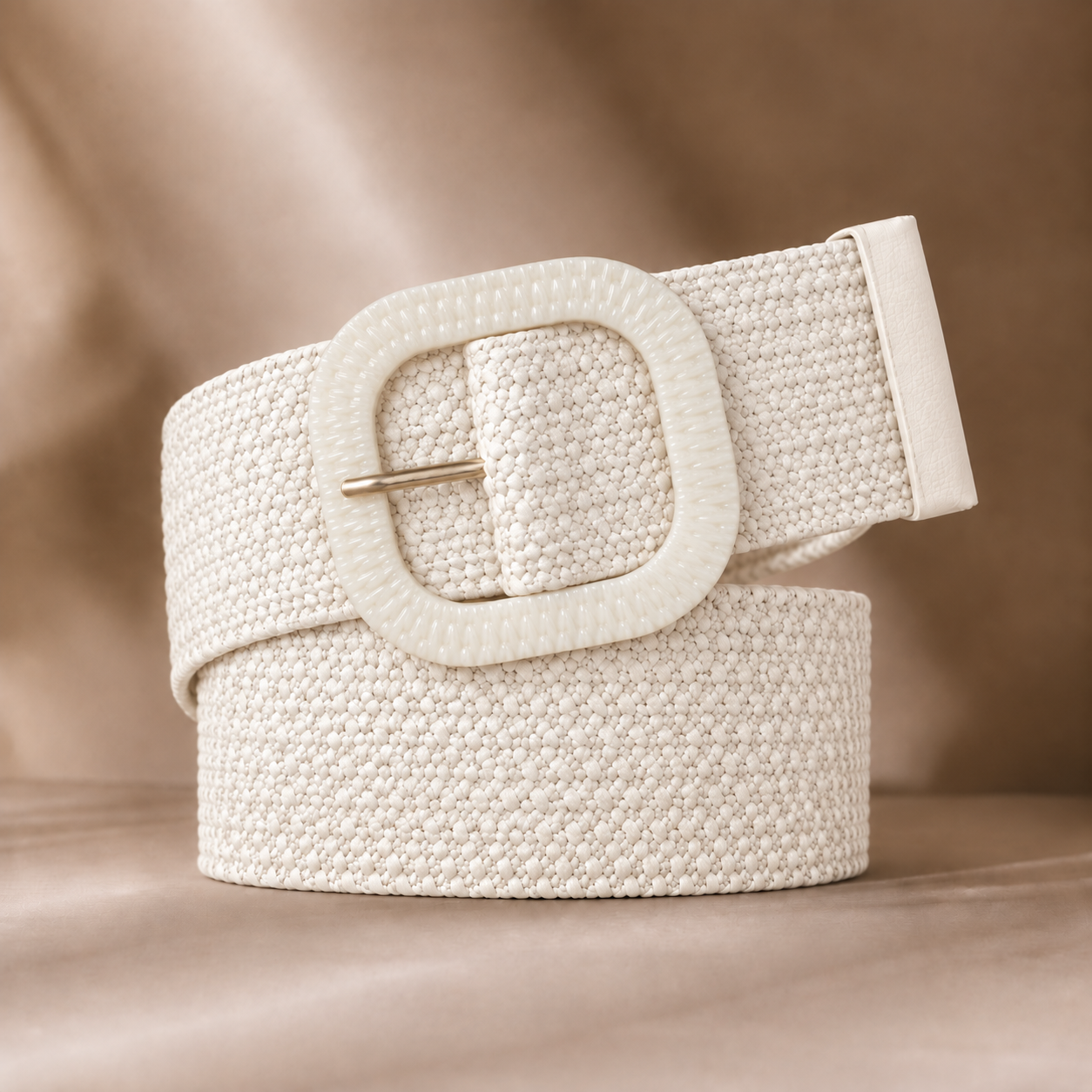 CINTURÓN ELÁSTICO CAROLINE DE PAJA PARA VERANO DE MUJER - CREMA - 1