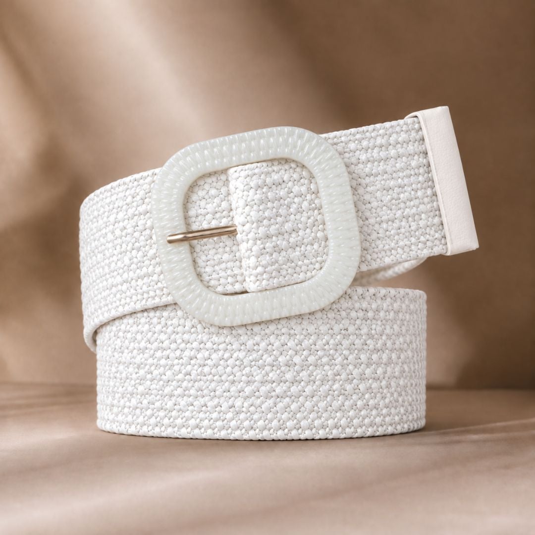 CINTURÓN ELÁSTICO CAROLINE DE PAJA PARA VERANO DE MUJER - BLANCO - 1