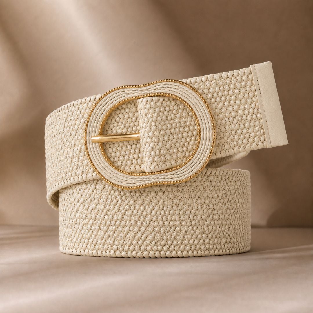CINTURÓN ELÁSTICO NAYELI DE PAJA PARA VERANO DE MUJER - CREMA - 1