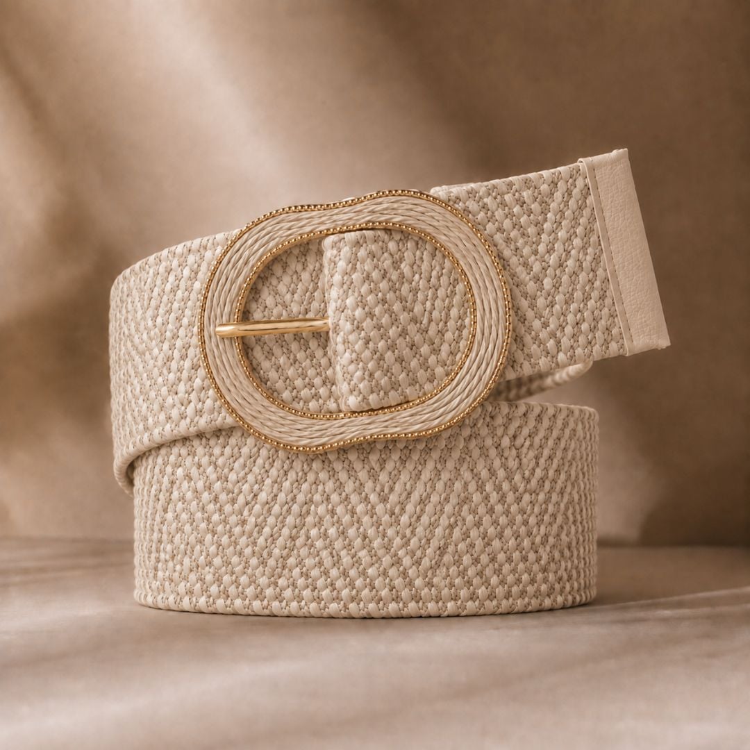 CINTURÓN ELÁSTICO NAYELI DE PAJA PARA VERANO DE MUJER - BLANCO Y NEGRO - 1