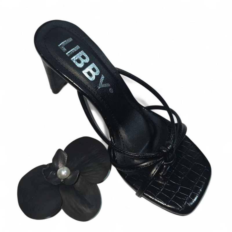 SANDALIAS DE MUJER LB LIBBY TACO 7  CON ORQUIDIA REMOVIBLE– NOSSA NEGRO CROCO - 1