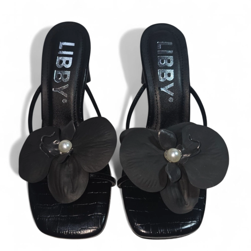 SANDALIAS DE MUJER LB LIBBY TACO 7  CON ORQUIDIA REMOVIBLE– NOSSA NEGRO CROCO - 2