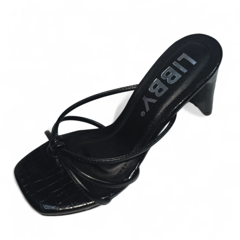 SANDALIAS DE MUJER LB LIBBY TACO 7  CON ORQUIDIA REMOVIBLE– NOSSA NEGRO CROCO - 5