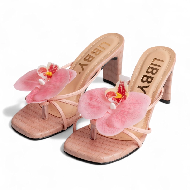 SANDALIAS DE MUJER LB LIBBY TACO 7  CON ORQUIDIA REMOVIBLE– NOSSA ROSADO CROCO - 2