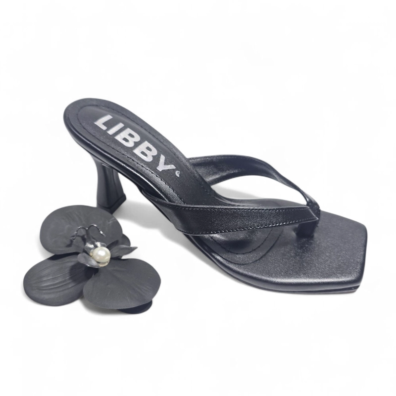 SANDALIAS DE MUJER LB LIBBY TACO 7  CON ORQUIDIA REMOVIBLE– NIZA NEGRO TIJERA - 1