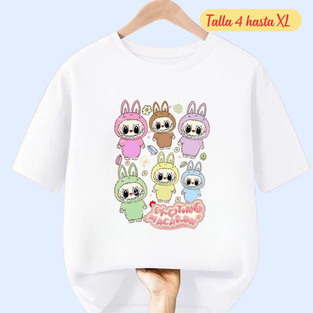 POLO MANGA CORTA ALGODÓN UNISEX BLANCO ABUBU MONSTER EXCITING MACARRON TALLAS 4 HASTA XL - 1