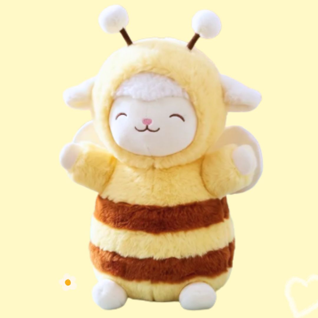 PELUCHE OVEJA DISFRAZADO DE ABEJA FLORES AMARILLAS - MIDE 25 CM ALTO - 1