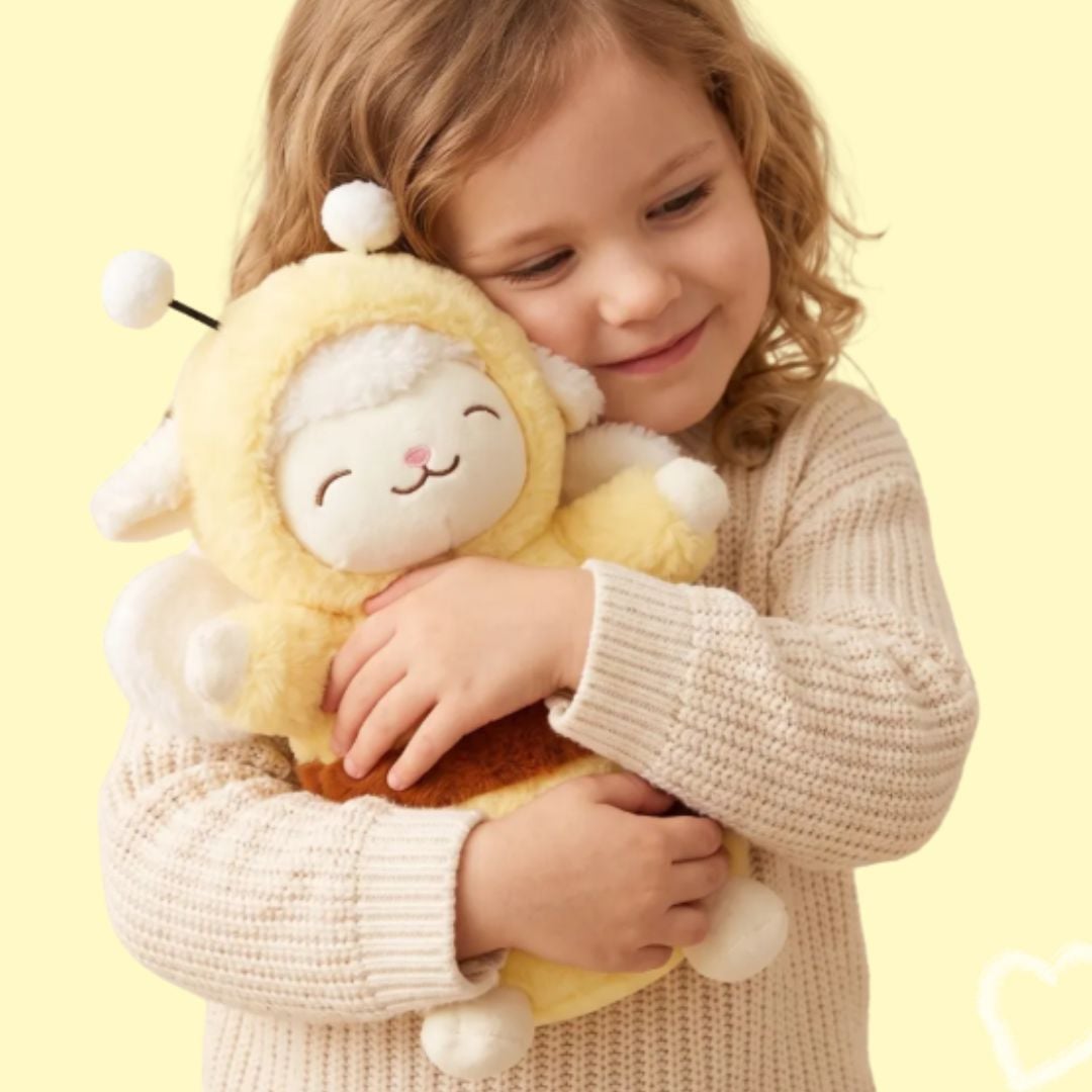PELUCHE OVEJA DISFRAZADO DE ABEJA FLORES AMARILLAS - MIDE 25 CM ALTO - 2