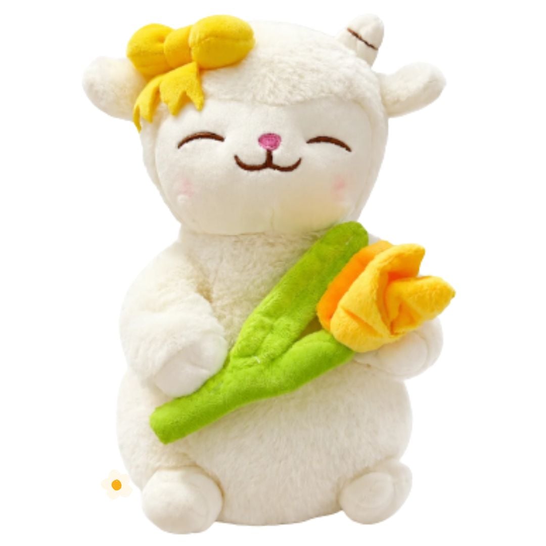 PELUCHE OVEJA RAMO FLORES ROSADAS - MIDE 25 CM ALTO FLORES AMARILLAS - 2