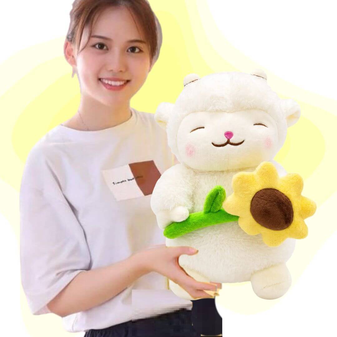 PELUCHE OVEJA GIRASOL FLORES AMARILLAS - MIDE 40 CM ALTO - 1