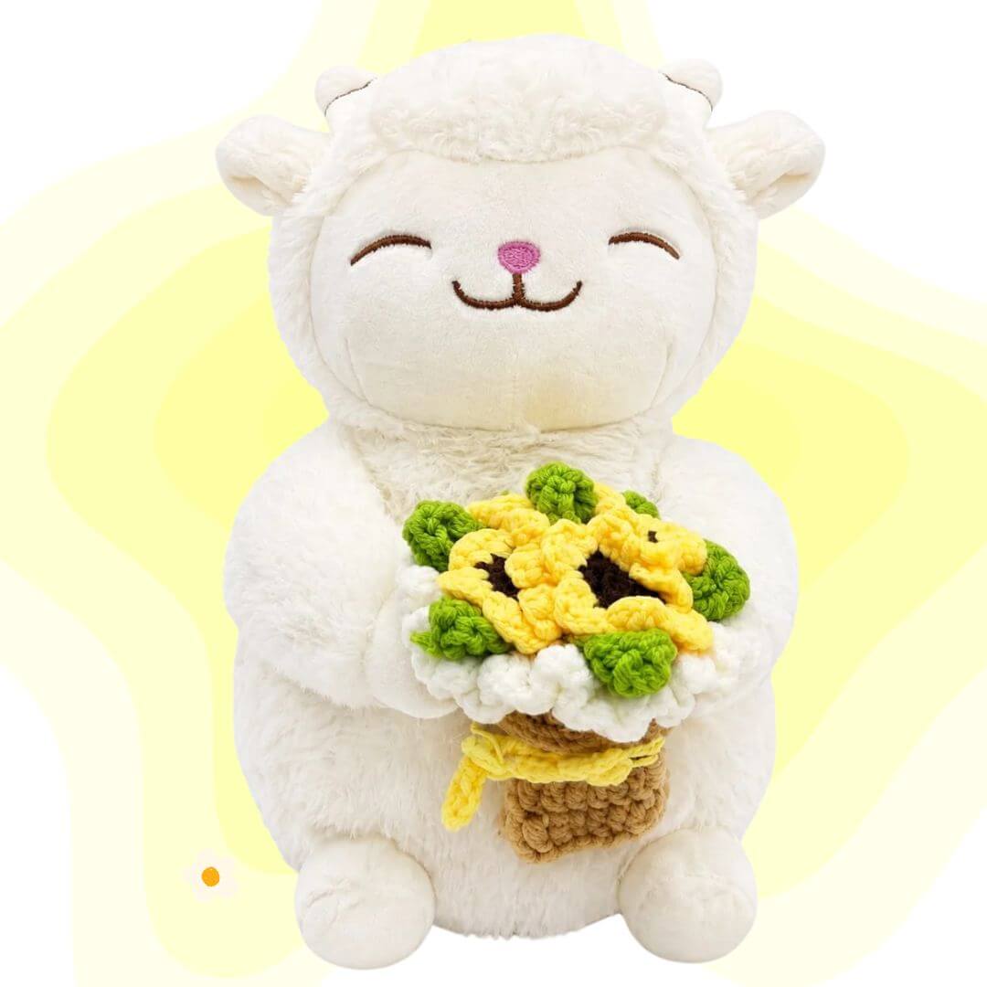 PELUCHE OVEJA CON RAMO FLORES AMARILLAS - MIDE 25 CM ALTO - 1