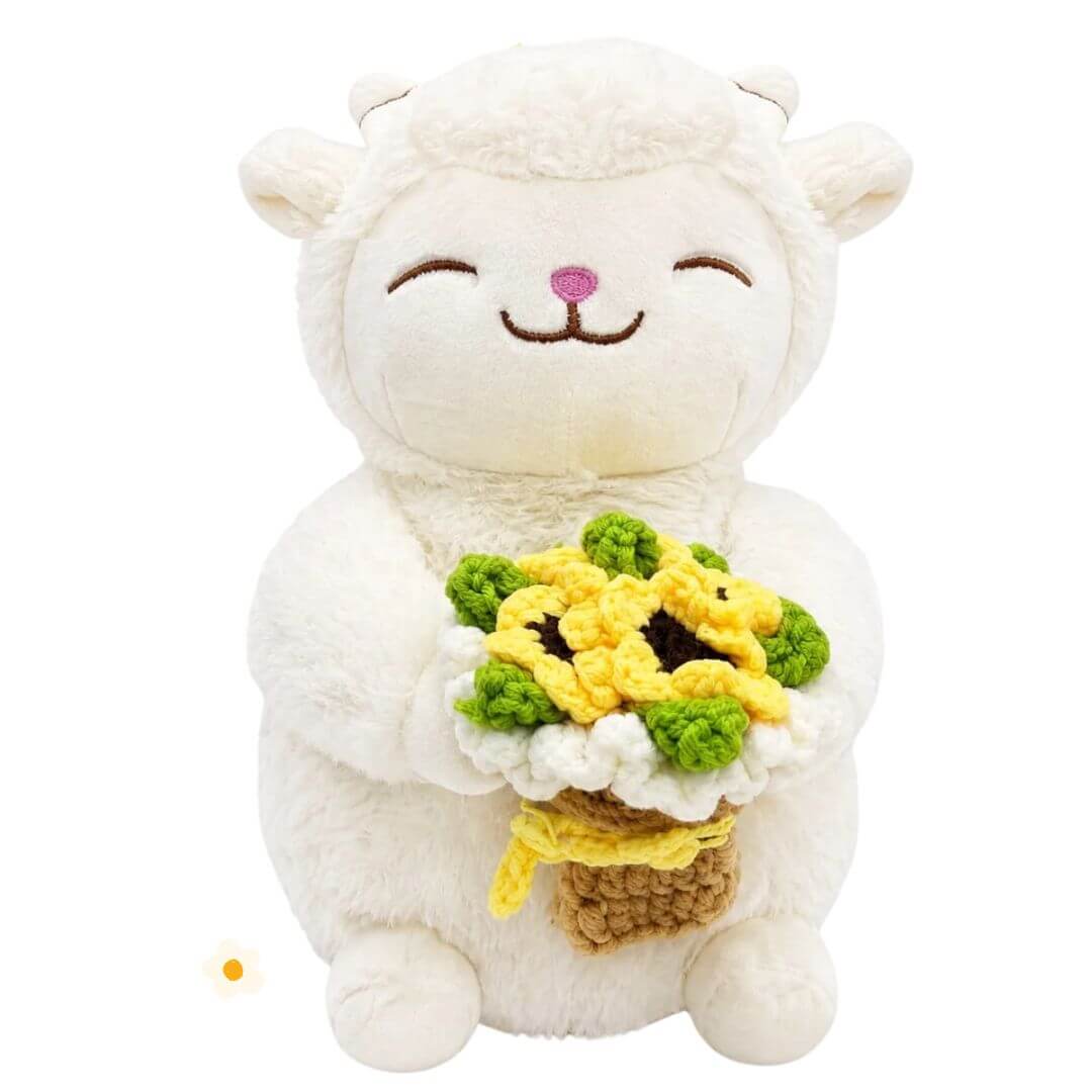 PELUCHE OVEJA CON RAMO FLORES AMARILLAS - MIDE 25 CM ALTO - 2