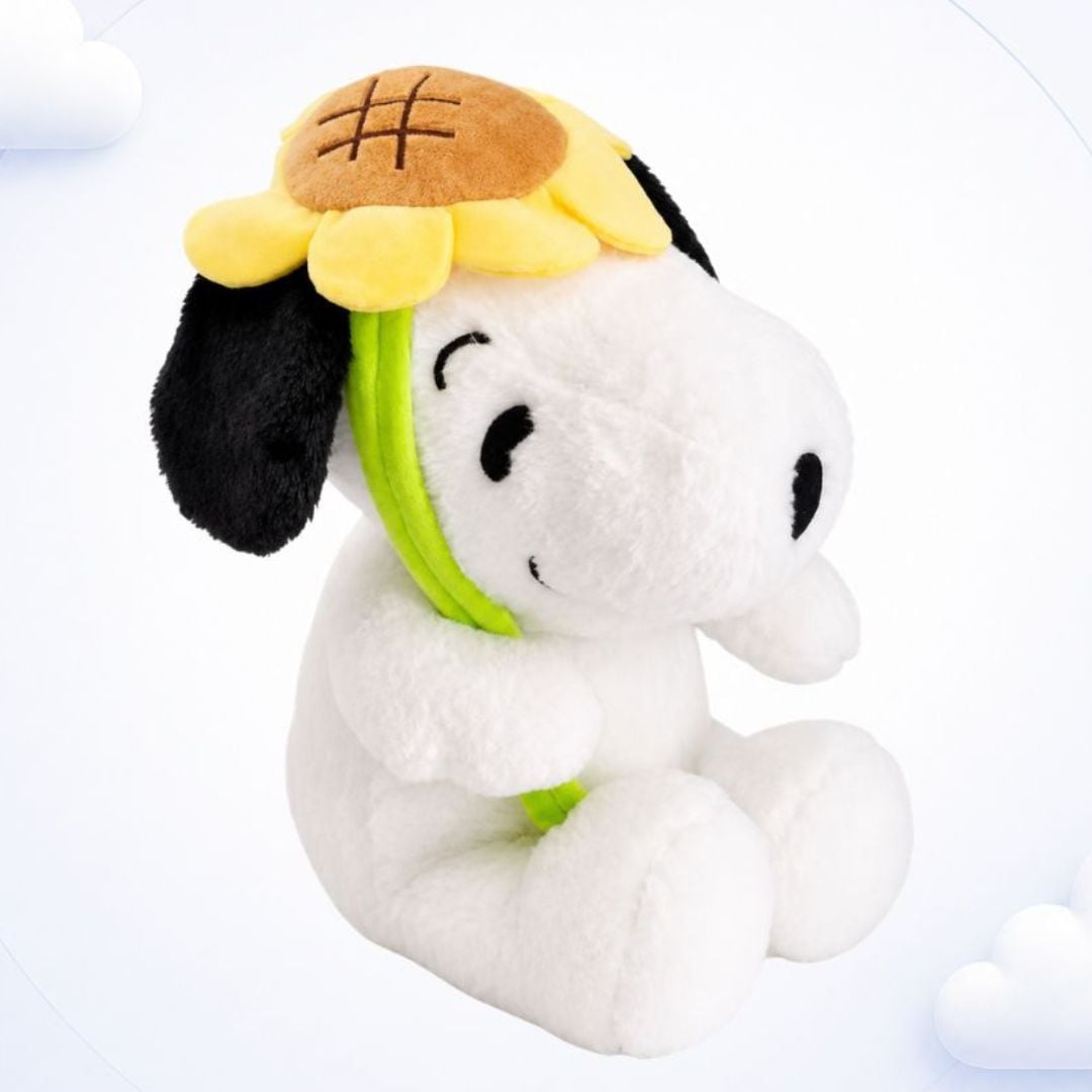 PELUCHE SNOOPY CON GIRASOL FLORES AMARILLAS - MIDE 37 CM ALTO - 2