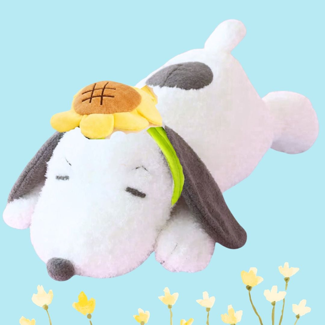 PELUCHE SNOOPY DORMIDO GIRASOL FLORES AMARILLAS - MIDE 32 CM LARGO - 1