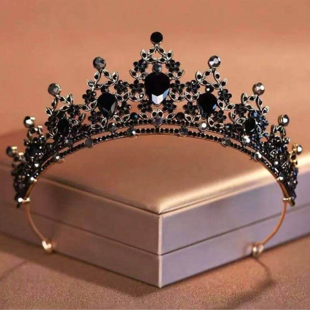 TIARA CORONA PRINCESA DIADEMA NEGRO DISFRAZ - 1