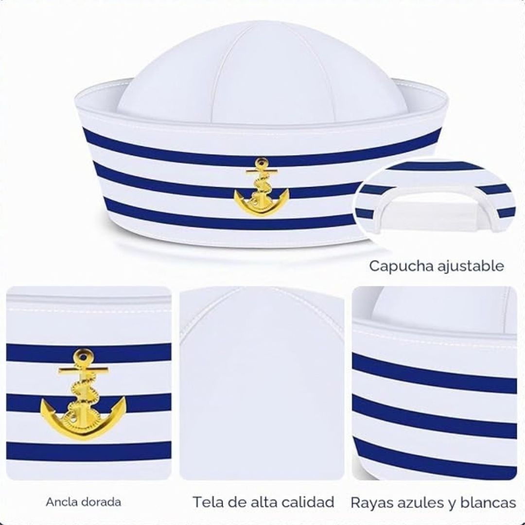 GORRO MARINERO BLANCO DISFRAZ SOMBRERO - NIÑOS y ADULTOS - 3