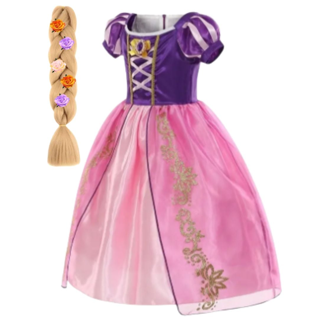 VESTIDO RAPUNZEL MORADO + TRENZA RUBIA DISFRAZ - TALLAS 4 HASTA 14 - 2