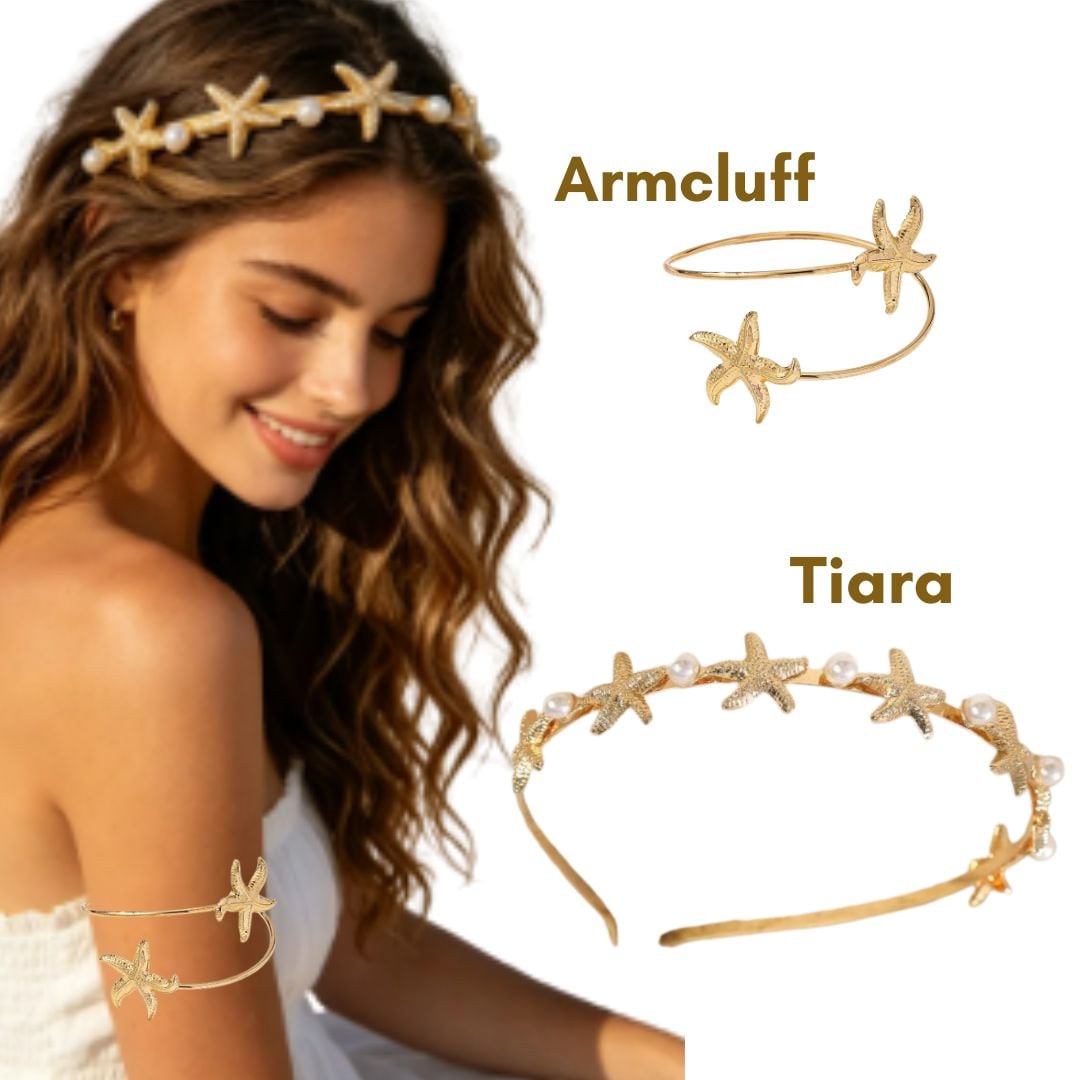 SET SIRENA ARIEL DISFRAZ DIOSA - TIARA CORONA + ARMCLUFF - 1