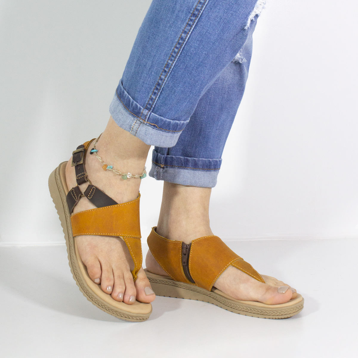 SANDALIAS MUJER MARIBU CUERO MIEL 857 - 5