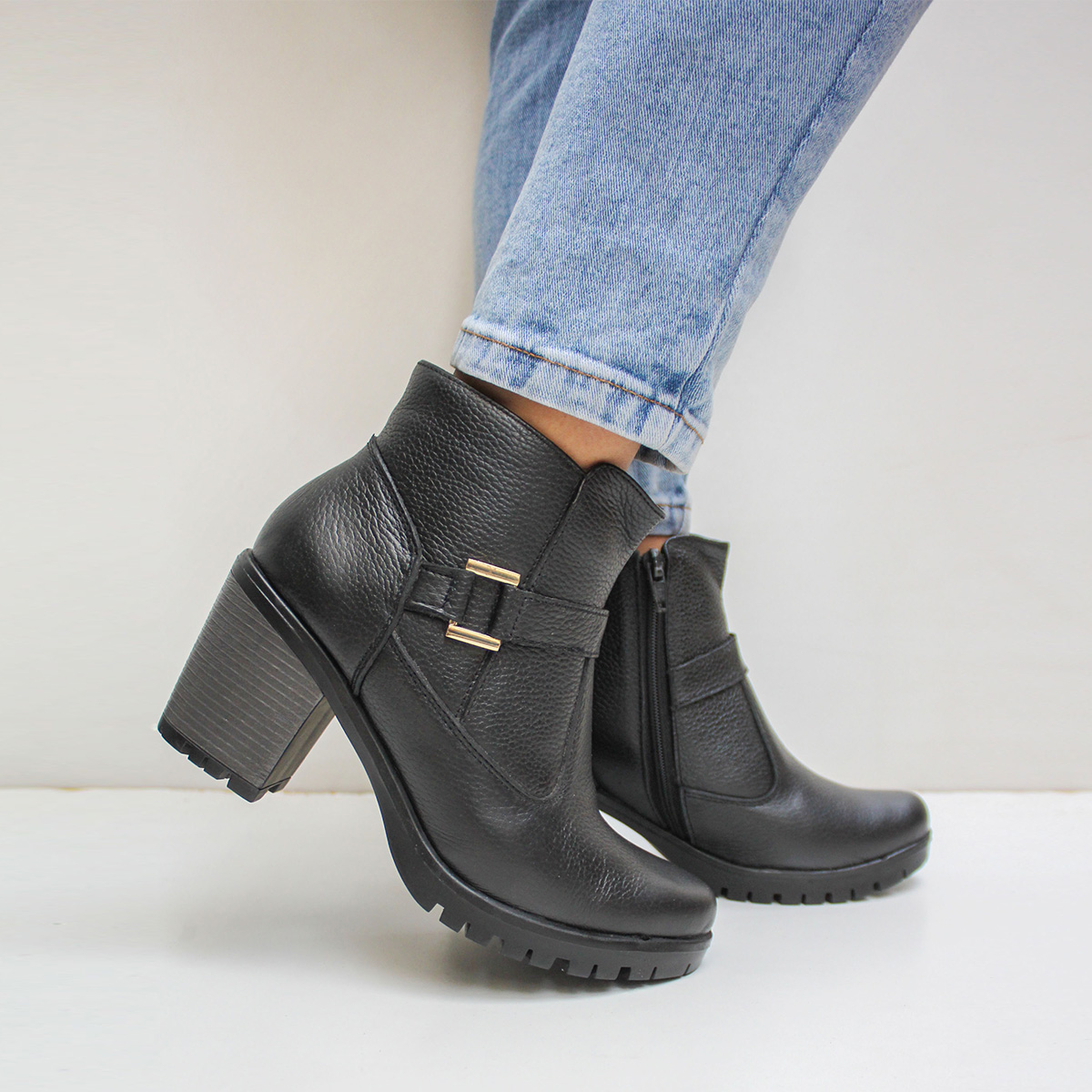 BOTINES MUJER MARIBU CUERO NEGRO 886 - 6