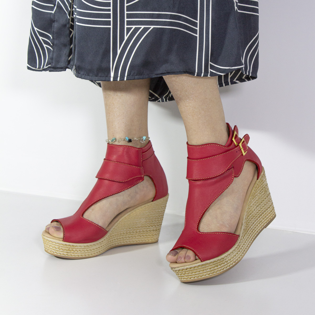 SANDALIAS MUJER MARIBU CUERO ROJO 401 - 5
