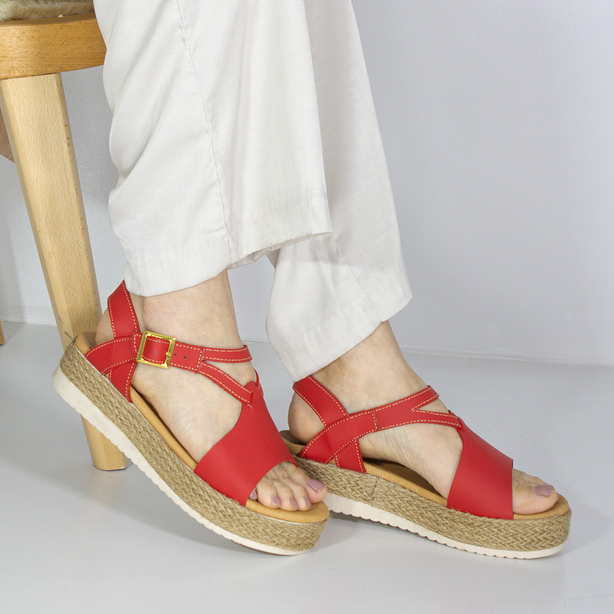 SANDALIAS MUJER MARIBU CUERO ROJO 608 - 5