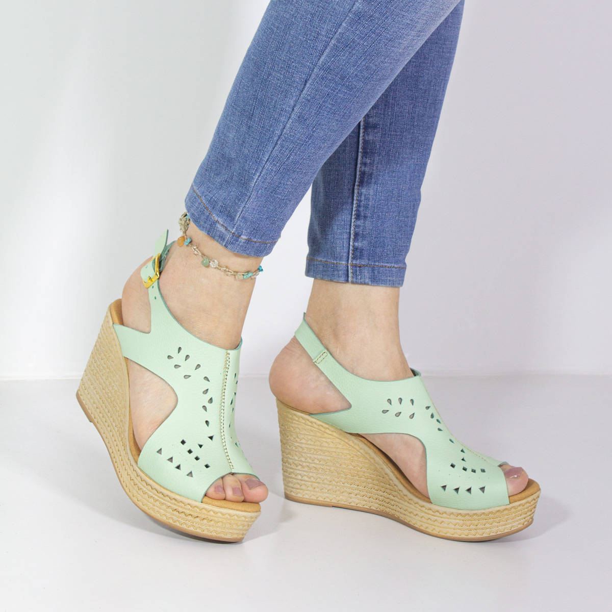 SANDALIAS MUJER MARIBU CUERO MENTA 623 - 5