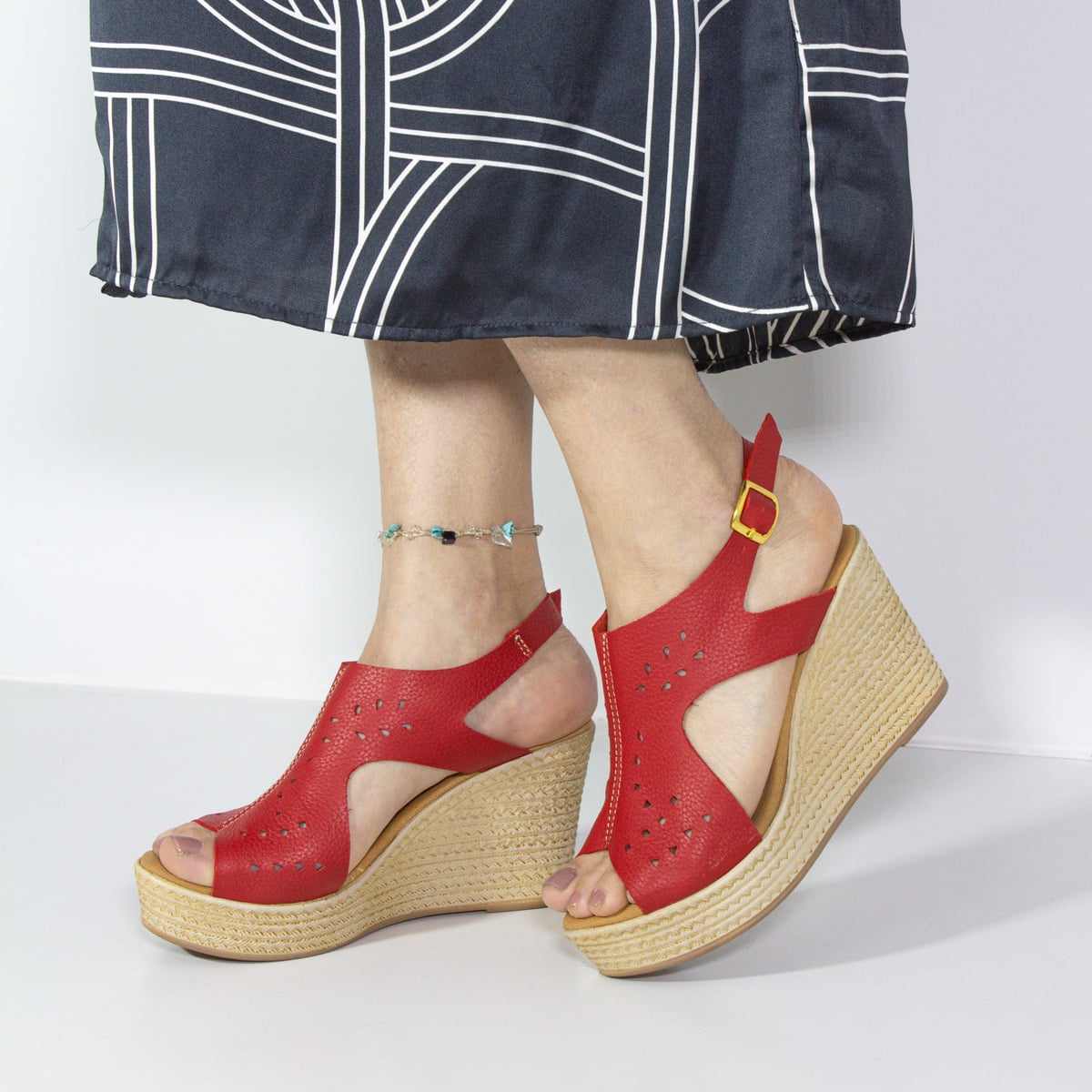 SANDALIAS MUJER MARIBU CUERO ROJO 623 - 5