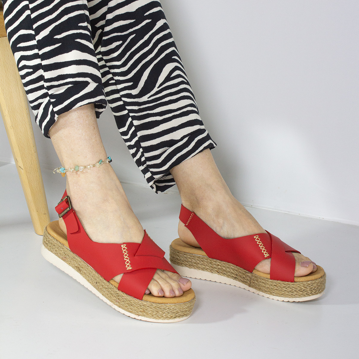 SANDALIAS MUJER MARIBU CUERO ROJO 698 - 5