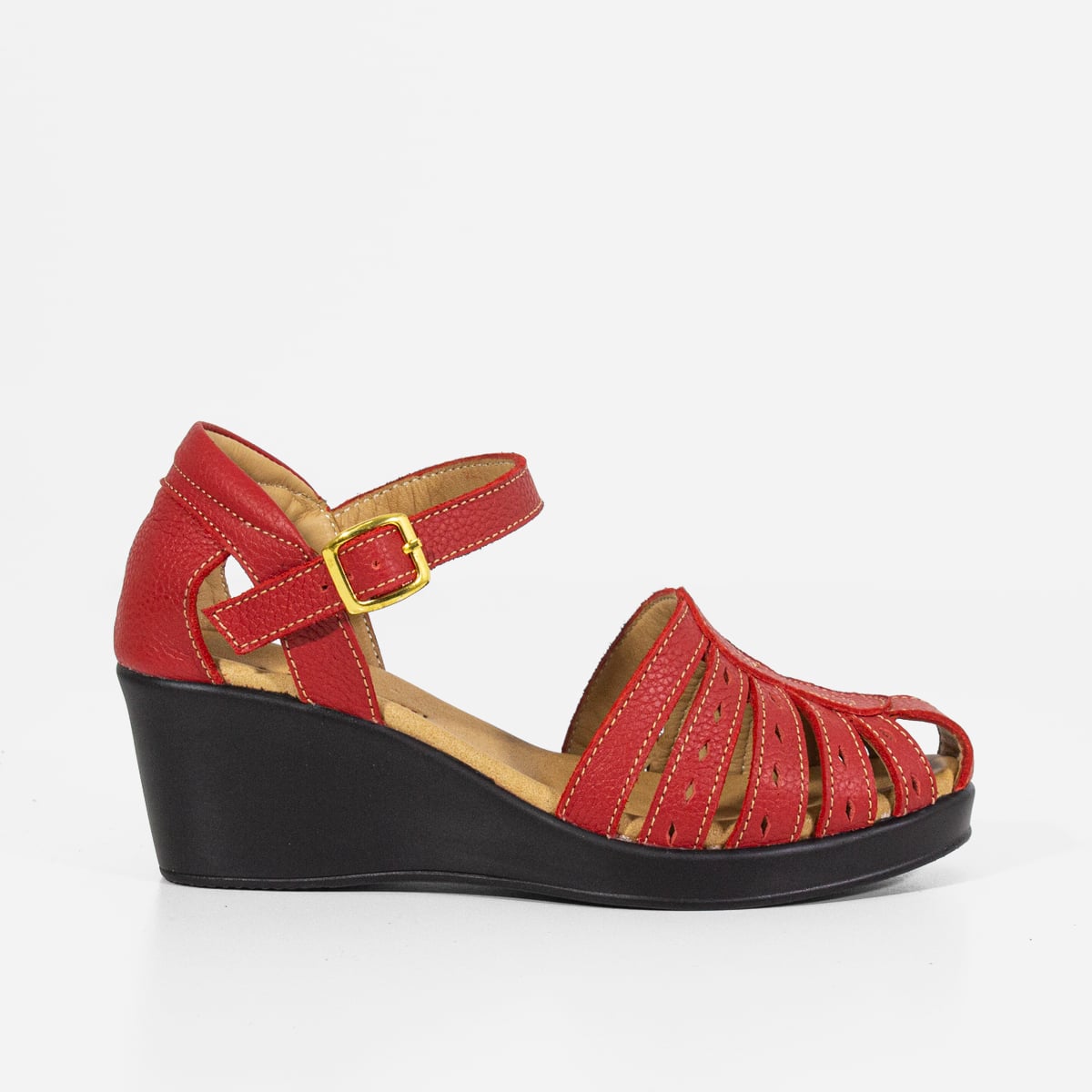 SANDALIAS MUJER MARIBU CUERO ROJO 752 - 1