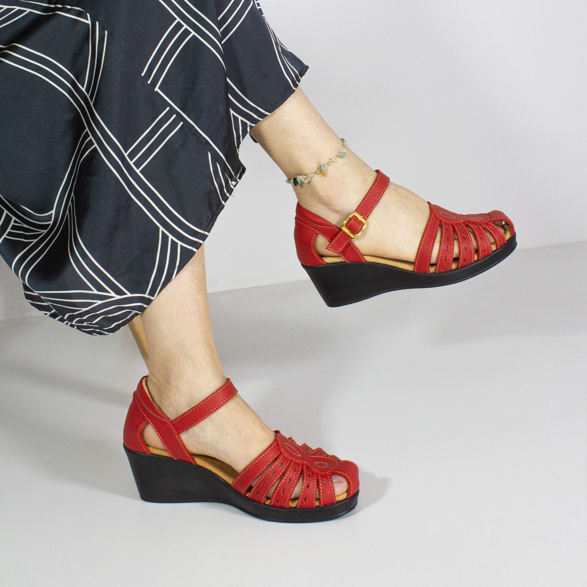 SANDALIAS MUJER MARIBU CUERO ROJO 752 - 5