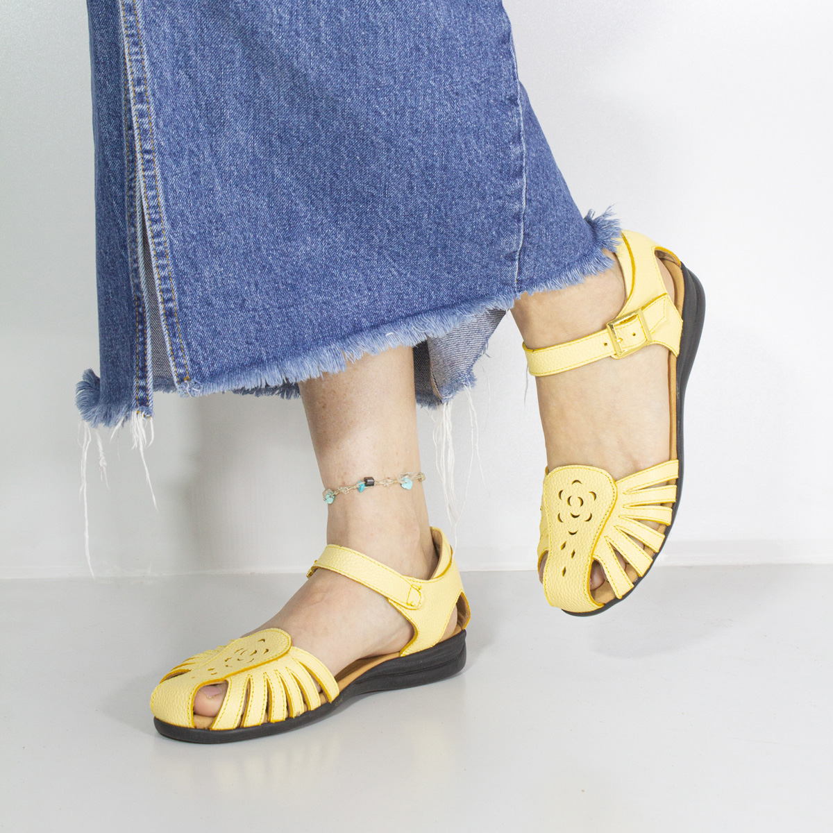 SANDALIAS MUJER MARIBU CUERO AMARILLO 765 - 5