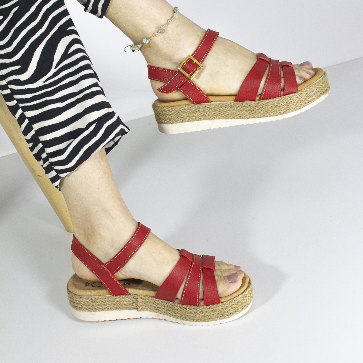 SANDALIAS MUJER MARIBU CUERO ROJO 766 - 5