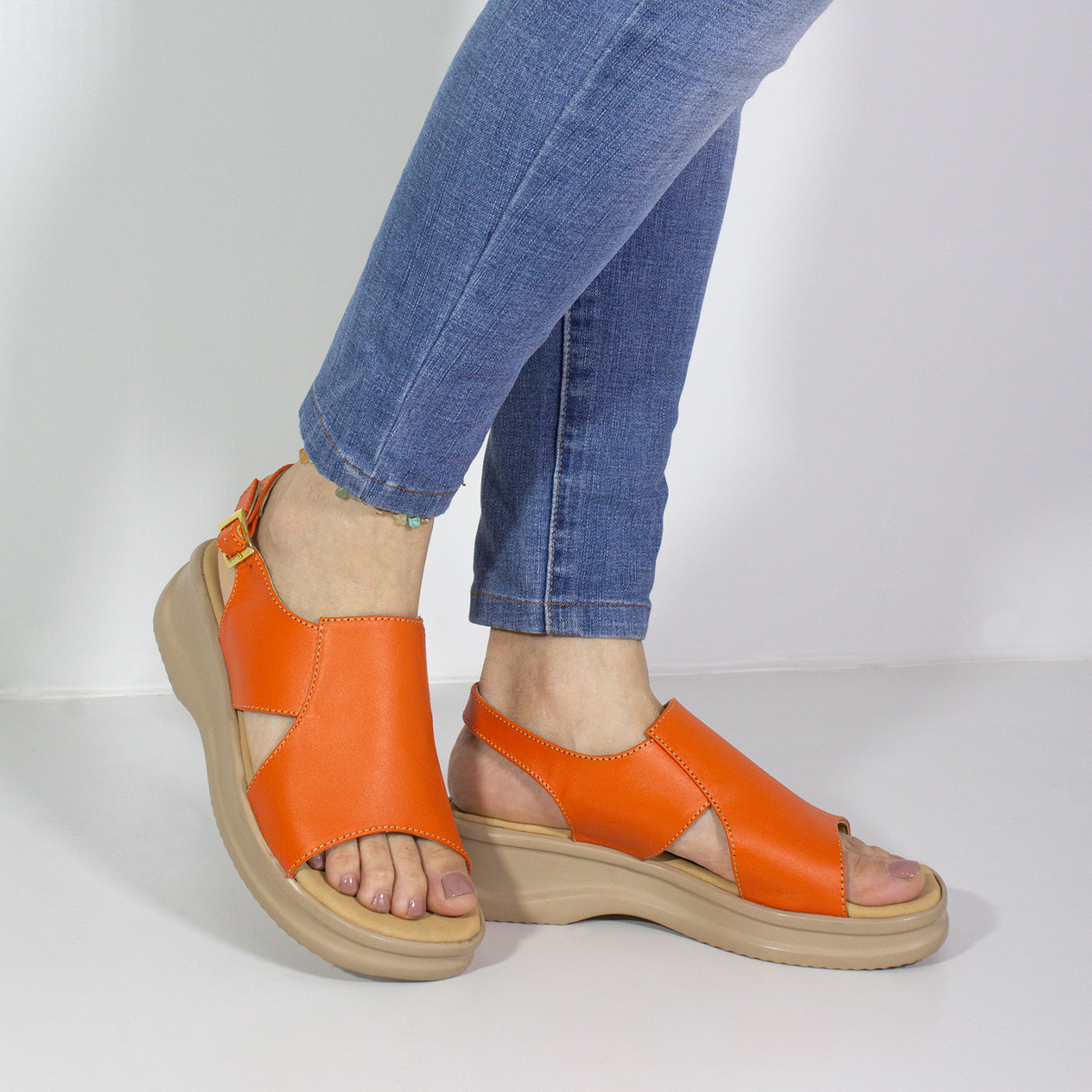 SANDALIAS MUJER MARIBU CUERO NARANJA 848 - 5