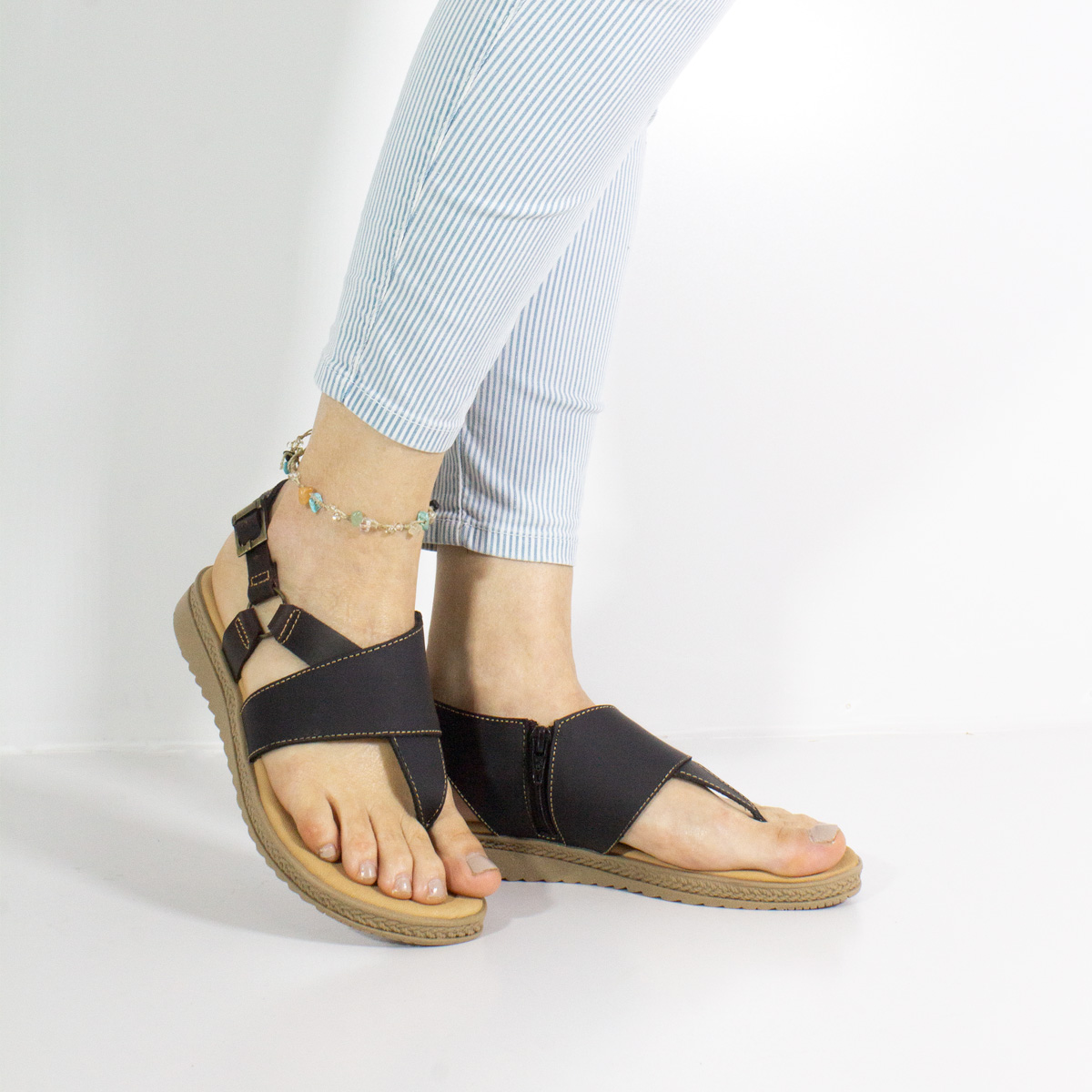 SANDALIAS MUJER MARIBU CUERO NEGRO 857 - 3