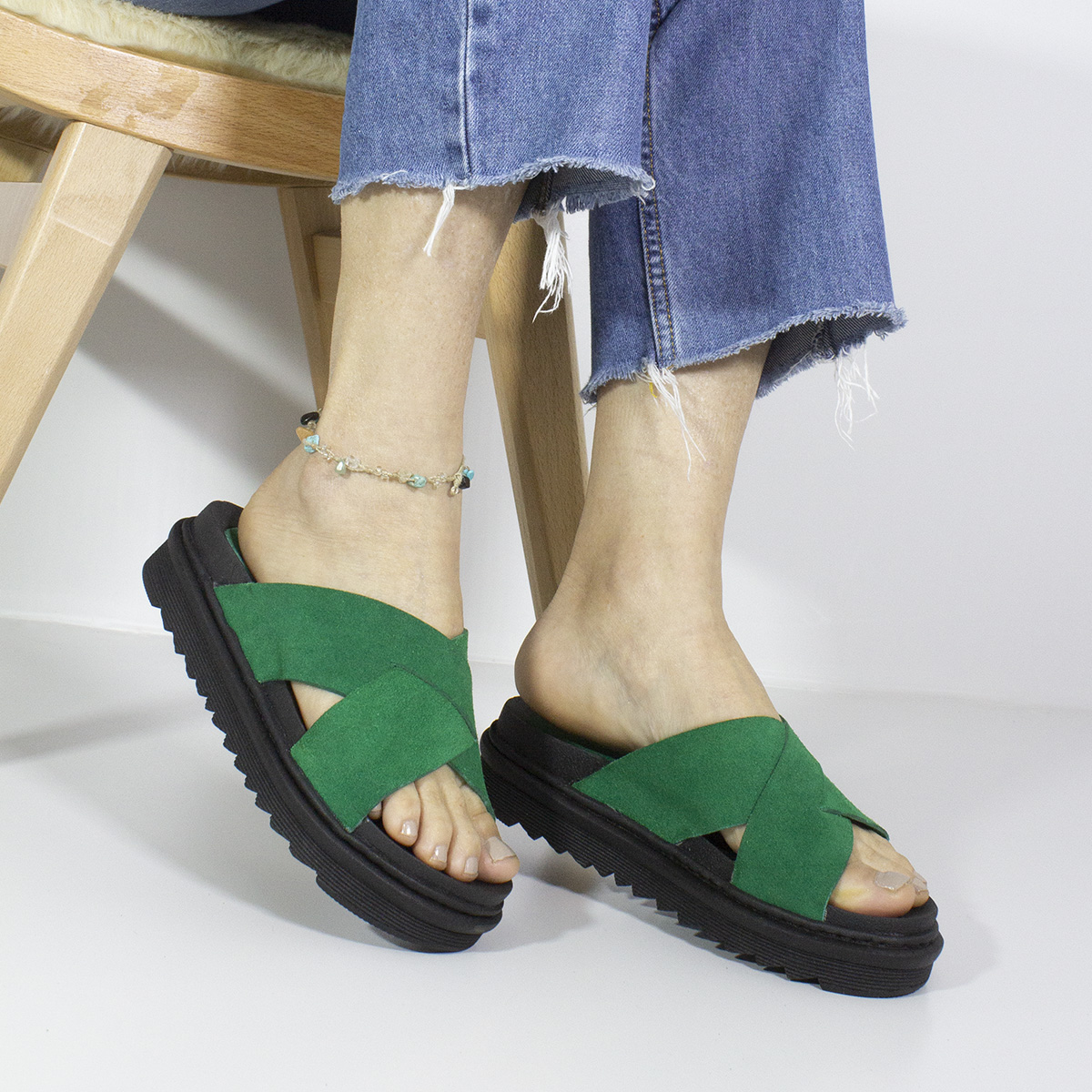 SANDALIAS MUJER MARIBU CUERO VERDE 1001 - 5