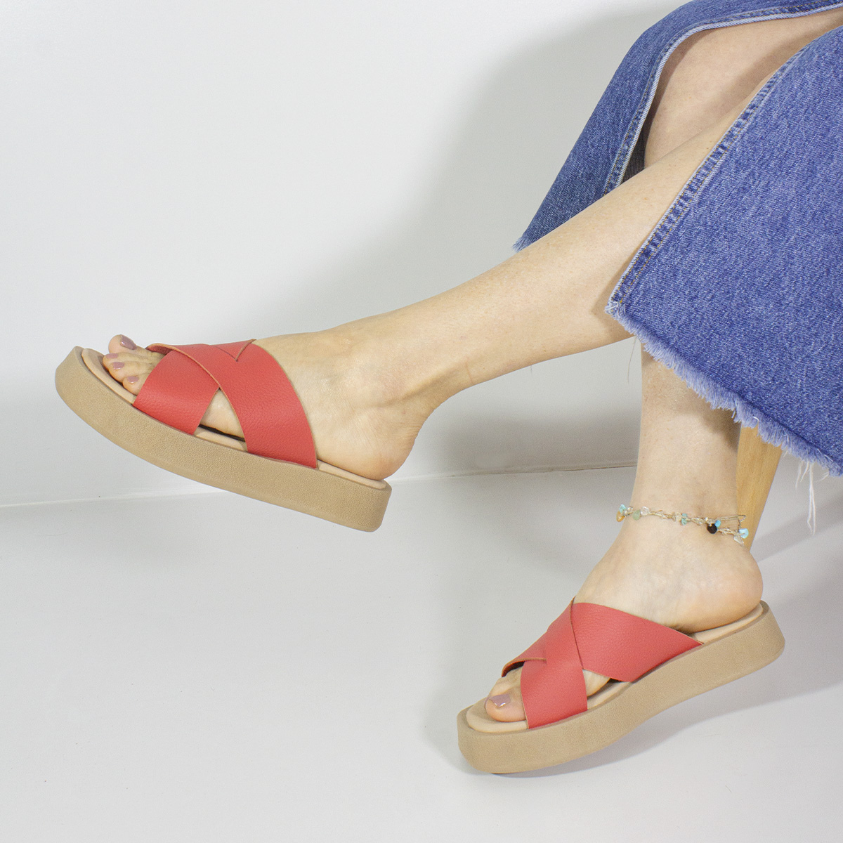 SANDALIAS MUJER MARIBU CUERO FRAMBUESA 1004 - 5