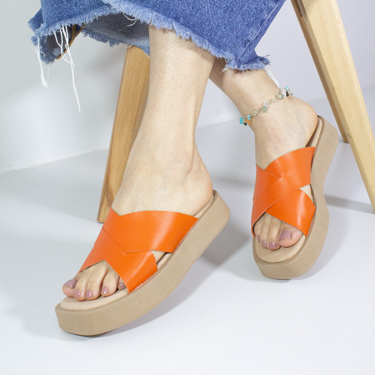 SANDALIAS MUJER MARIBU CUERO NARANJA 1004 - 5