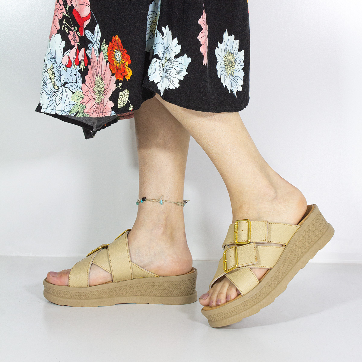 SANDALIAS MUJER MARIBU CUERO BEIGE 1017 - 5