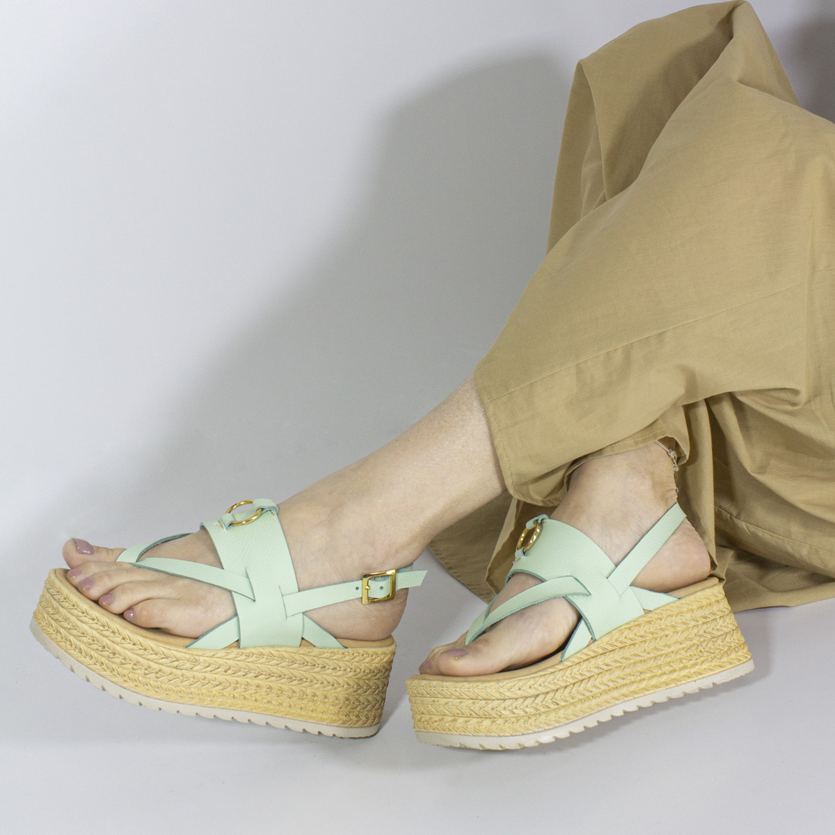 SANDALIAS MUJER MARIBU CUERO BEIGE 1019 - 5